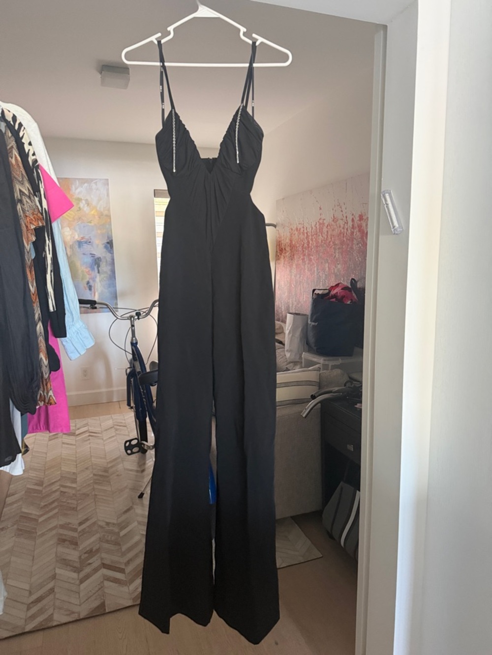 Elegant Black Spaghetti-Strap Wide-Leg Jumpsuit